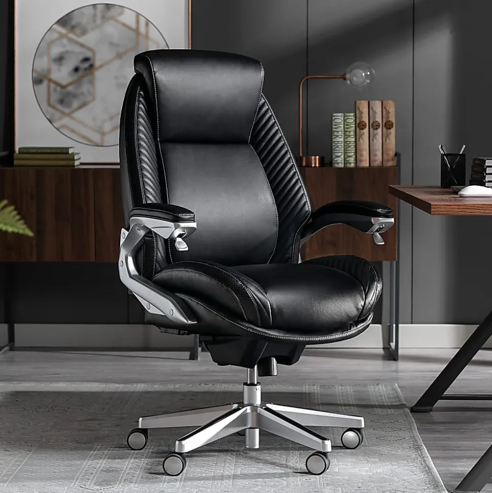 Serta® iComfort i6000 Ergonomic Bonded Leather High-Back Executive Office Chair, Black/Silver