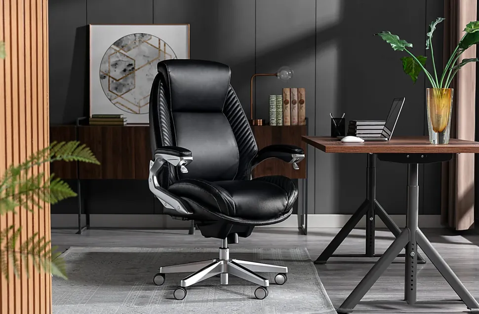 Serta® iComfort i6000 Ergonomic Bonded Leather High-Back Executive Office Chair, Black/Silver