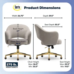 Serta® Mia Ergonomic Fabric Mid-Back Home Office Chair, Beige