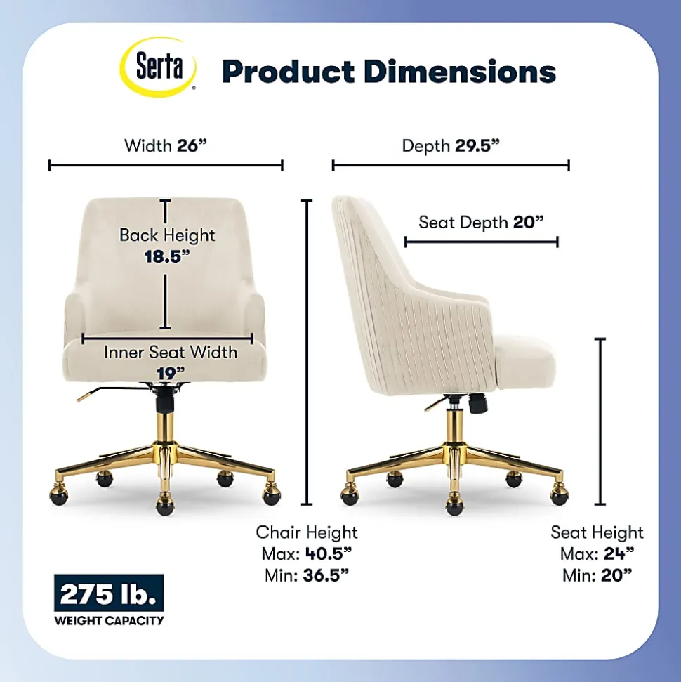 Serta® Scarlett Ergonomic Fabric Mid-Back Home Office Chair, Beige