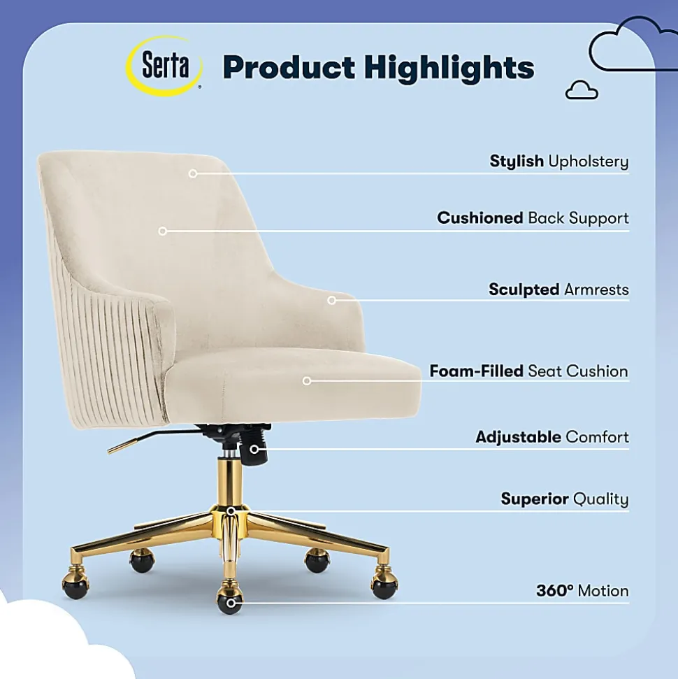 Serta® Scarlett Ergonomic Fabric Mid-Back Home Office Chair, Beige