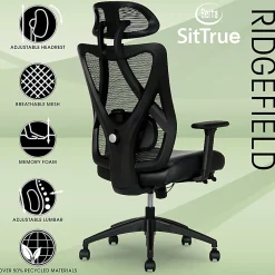 Serta® SitTrue™ Ridgefield Ergonomic Mesh/Vegan Leather High-Back Task Office Chair, Black