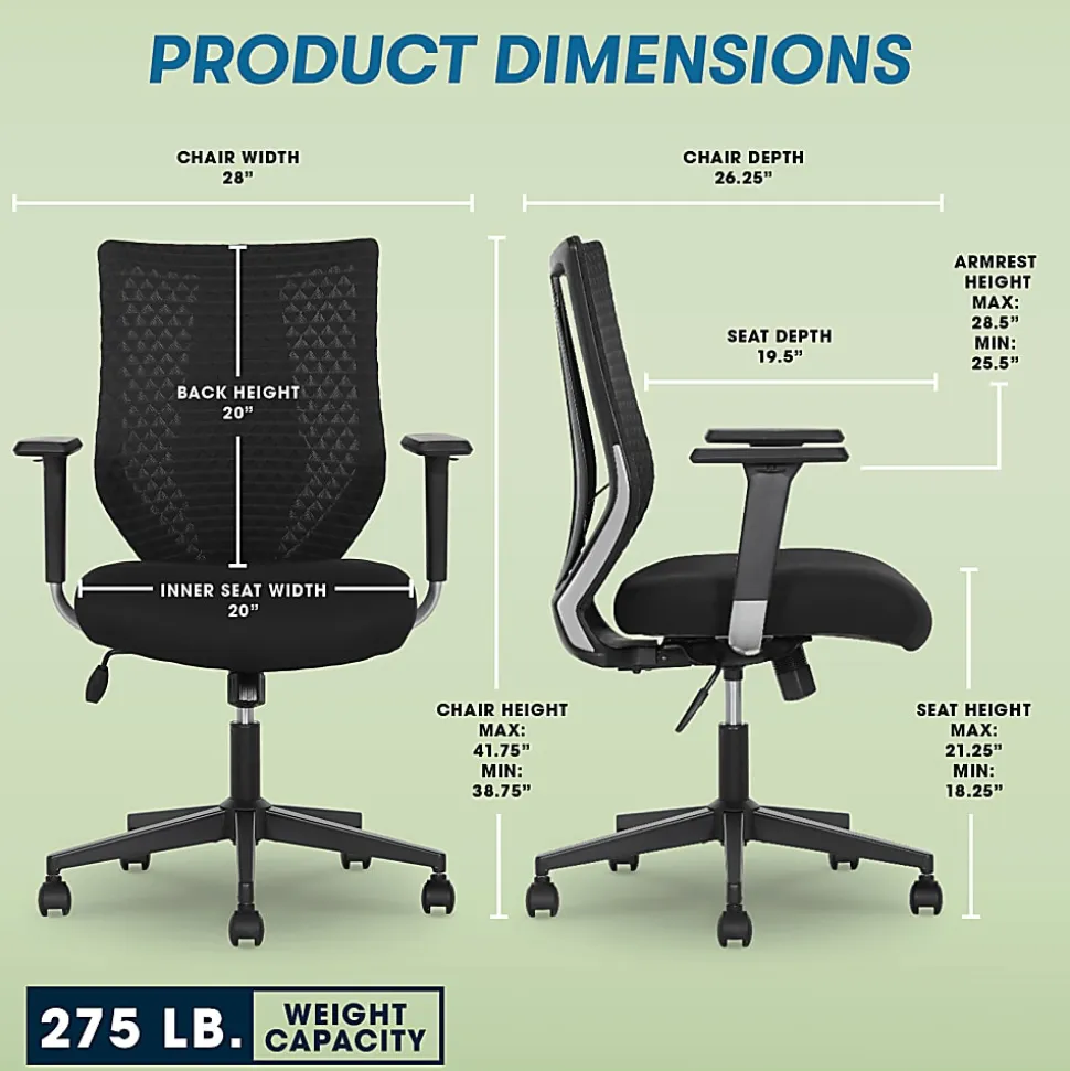 Serta® SitTrue™ Riverdale Ergonomic Mesh/Fabric High-Back Task Chair, 50% Recycled, Black, BIFMA Compliant