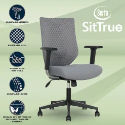 Serta® SitTrue™ Riverdale Ergonomic Mesh High-Back Task Chair, Gray