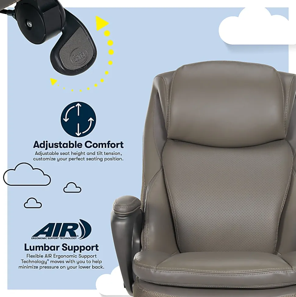 Serta Smart Layers Arlington AIR Ergonomic Bonded Leather High-Back Executive Chair, Taupe