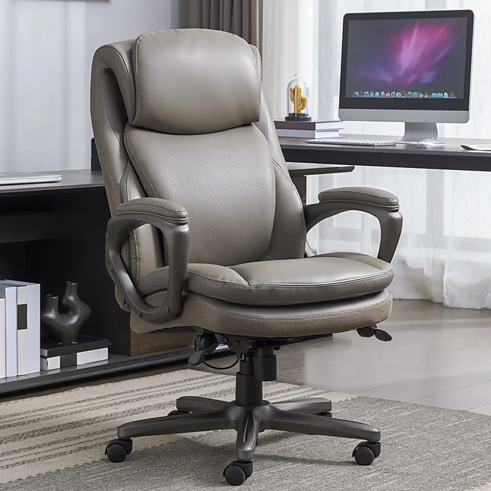 Serta Smart Layers Arlington AIR Ergonomic Bonded Leather High-Back Executive Chair, Taupe