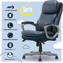 Serta® Smart Layers™ Arlington AIR™ Ergonomic Bonded Leather High-Back Executive Chair, Navy/Silver