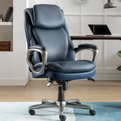 Serta® Smart Layers™ Arlington AIR™ Ergonomic Bonded Leather High-Back Executive Chair, Navy/Silver