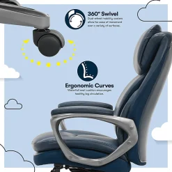 Serta® Smart Layers™ Arlington AIR™ Ergonomic Bonded Leather High-Back Executive Chair, Navy/Silver