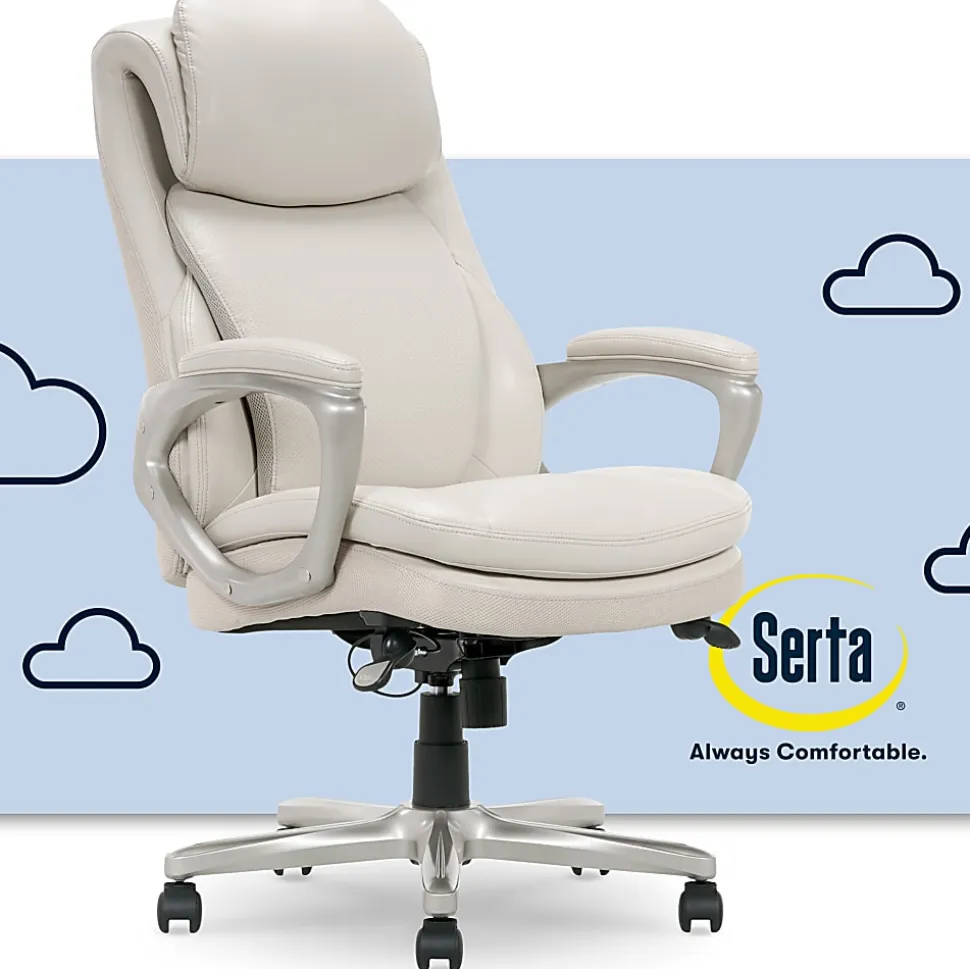 Serta® Smart Layers™ Arlington AIR™ Ergonomic Bonded Leather High-Back Executive Office Chair, Cream/Silver