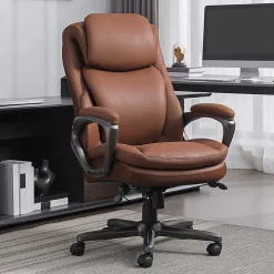 Serta® Smart Layers™ Arlington AIR™ Ergonomic Bonded Leather High-Back Executive Office Chair, Cognac Brown/Dark Gray, BIFMA Compliant