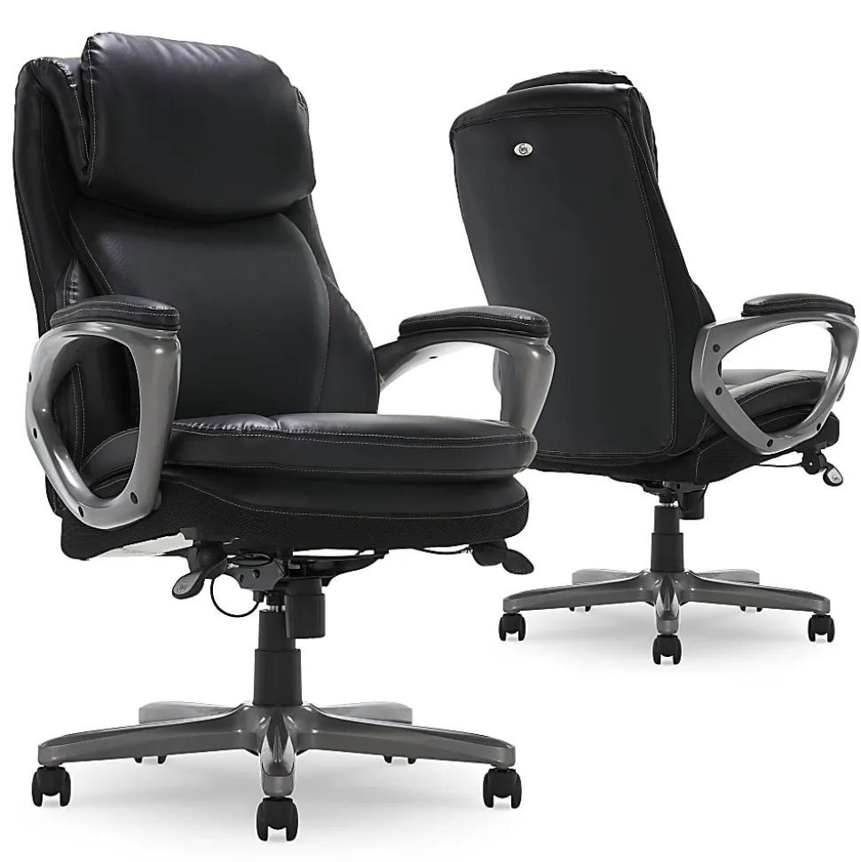 Serta® Smart Layers™ Arlington AIR™ Bonded Leather High-Back Executive Office Chair, Black/Silver, BIFMA Compliant