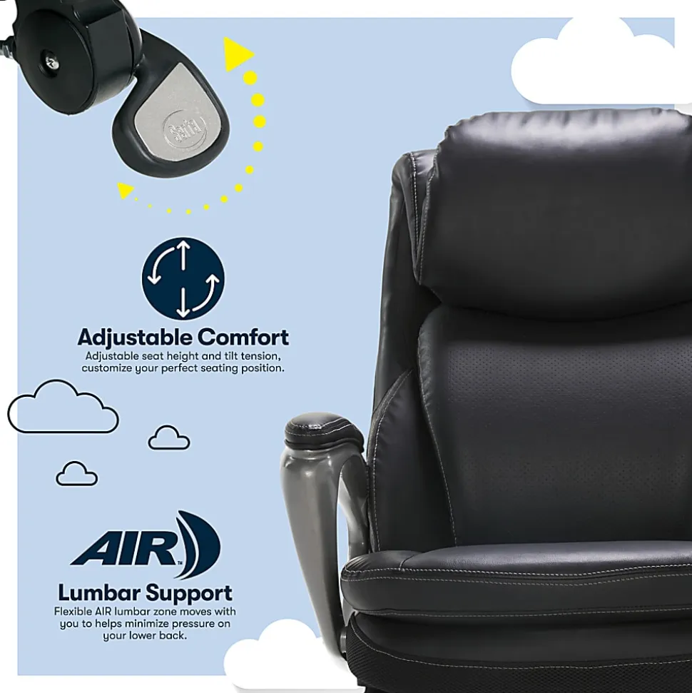 Serta® Smart Layers™ Arlington AIR™ Bonded Leather High-Back Executive Office Chair, Black/Silver, BIFMA Compliant