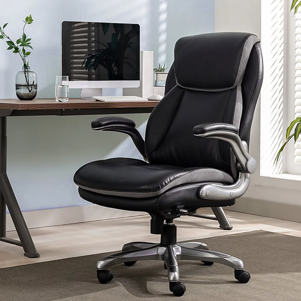 Serta® Smart Layers™ Brinkley Ergonomic Bonded Leather High-Back Executive Office Chair, Black/Silver