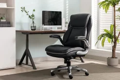 Serta® Smart Layers™ Brinkley Ergonomic Bonded Leather High-Back Executive Office Chair, Black/Silver