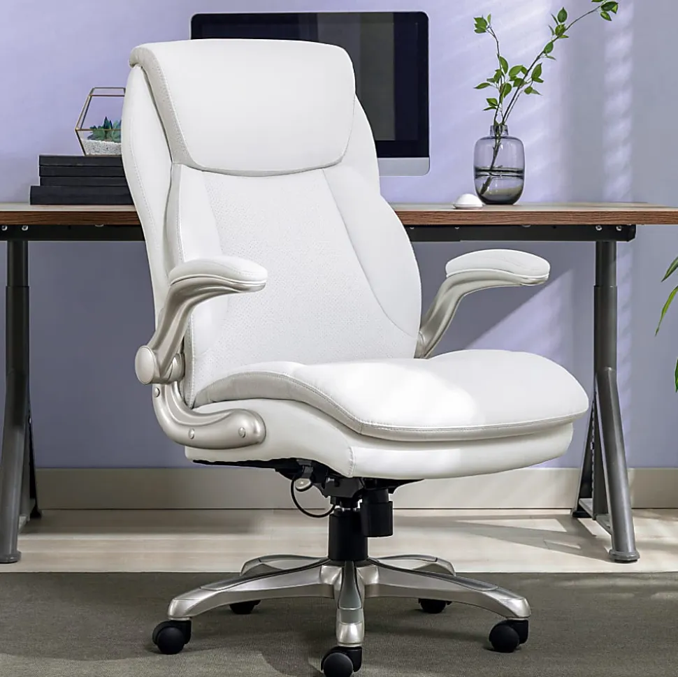 Serta® Smart Layers™ Brinkley Ergonomic Bonded Leather High-Back Executive Office Chair, White/Silver