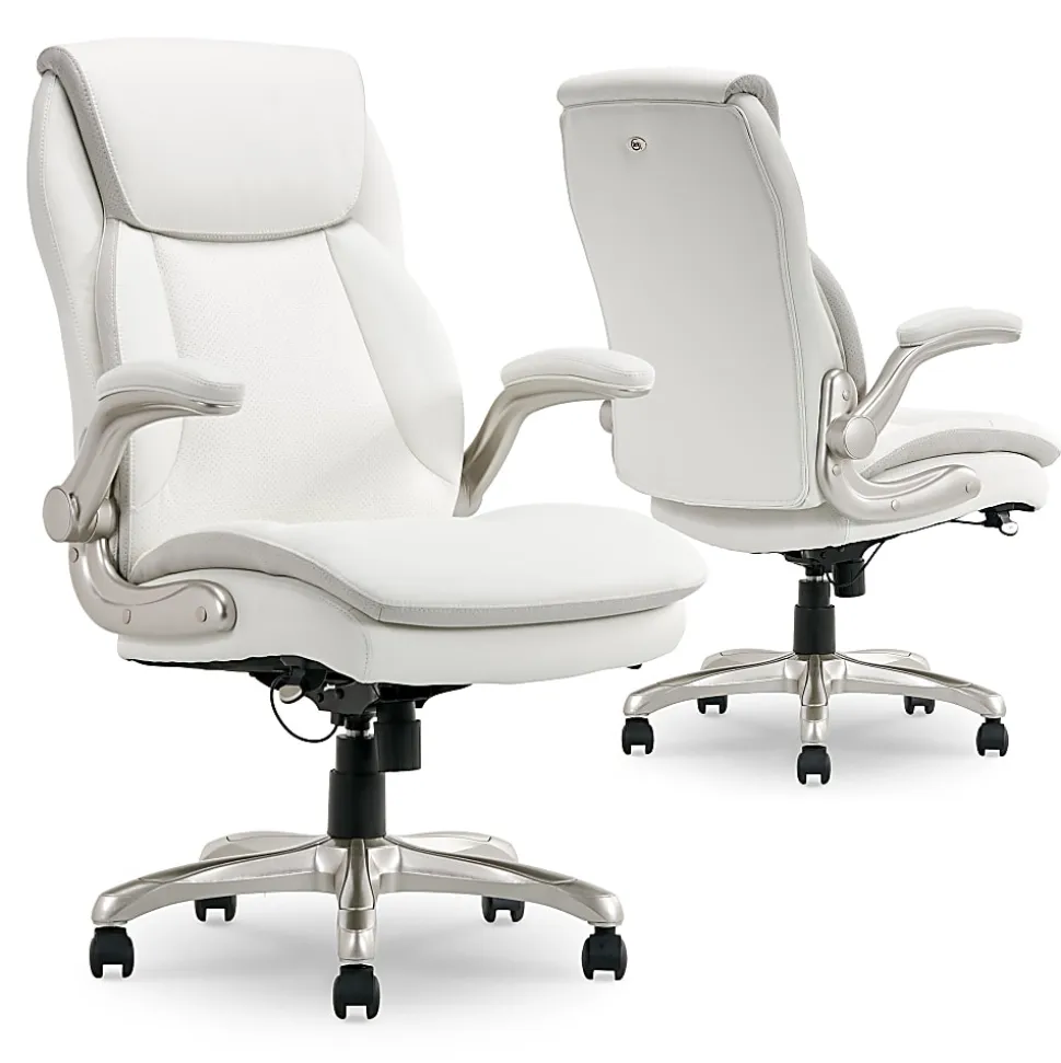 Serta® Smart Layers™ Brinkley Ergonomic Bonded Leather High-Back Executive Office Chair, White/Silver