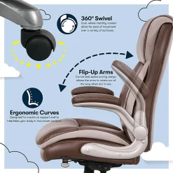 Serta® Smart Layers™ Brinkley Ergonomic Bonded Leather High-Back Executive Office Chair, Brown/Silver