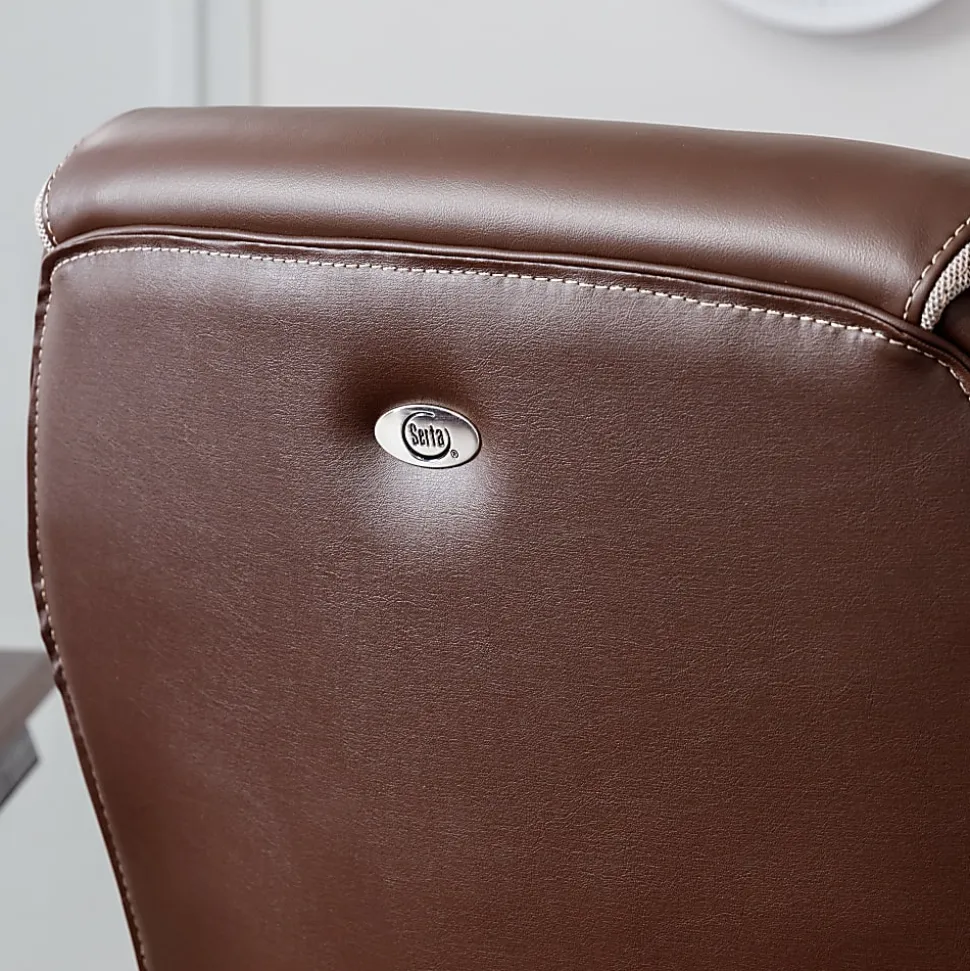 Serta® Smart Layers™ Brinkley Ergonomic Bonded Leather High-Back Executive Office Chair, Brown/Silver
