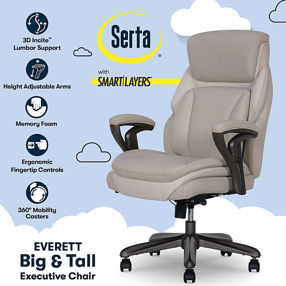 Serta® SmartLayers™ Everett Big & Tall Ergonomic Vegan Leather High-Back Executive Office Chair, Taupe/Dark Gray, BIFMA Compliant