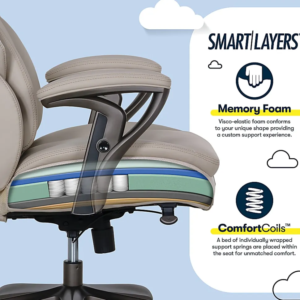 Serta® SmartLayers™ Everett Big & Tall Ergonomic Vegan Leather High-Back Executive Office Chair, Taupe/Dark Gray, BIFMA Compliant