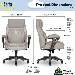 Serta® SmartLayers™ Everett Big & Tall Ergonomic Vegan Leather High-Back Executive Office Chair, Taupe/Dark Gray, BIFMA Compliant