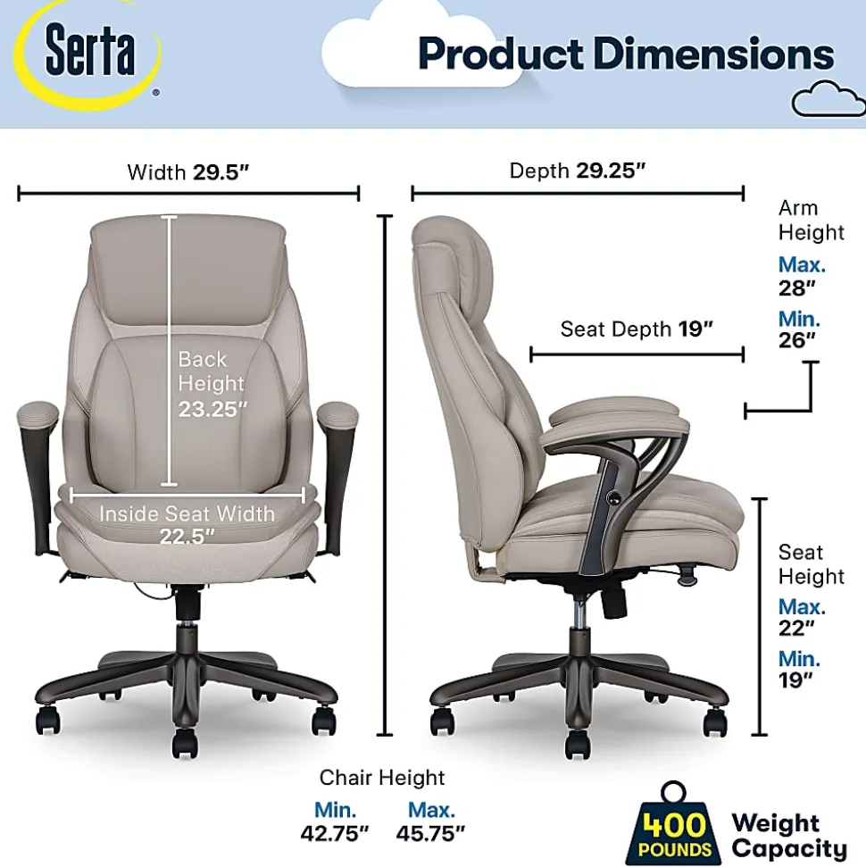 Serta® SmartLayers™ Everett Big & Tall Ergonomic Vegan Leather High-Back Executive Office Chair, Taupe/Dark Gray, BIFMA Compliant