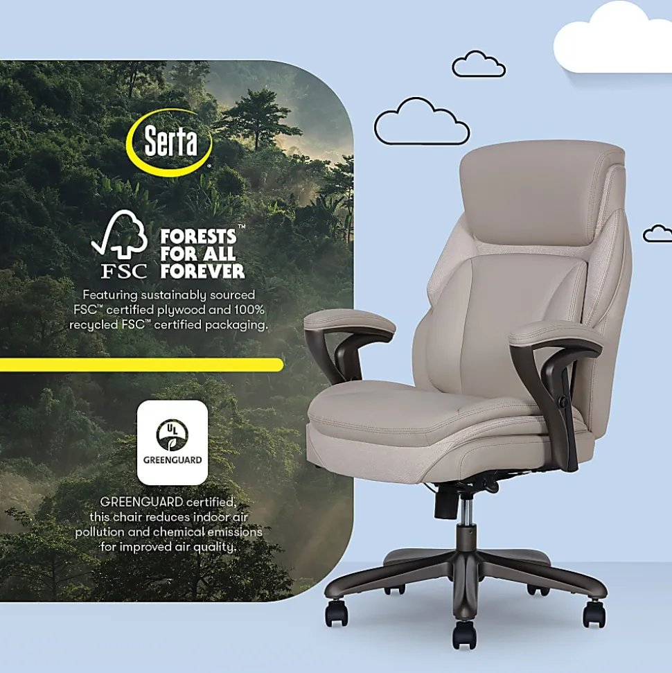 Serta® SmartLayers™ Everett Big & Tall Ergonomic Vegan Leather High-Back Executive Office Chair, Taupe/Dark Gray, BIFMA Compliant