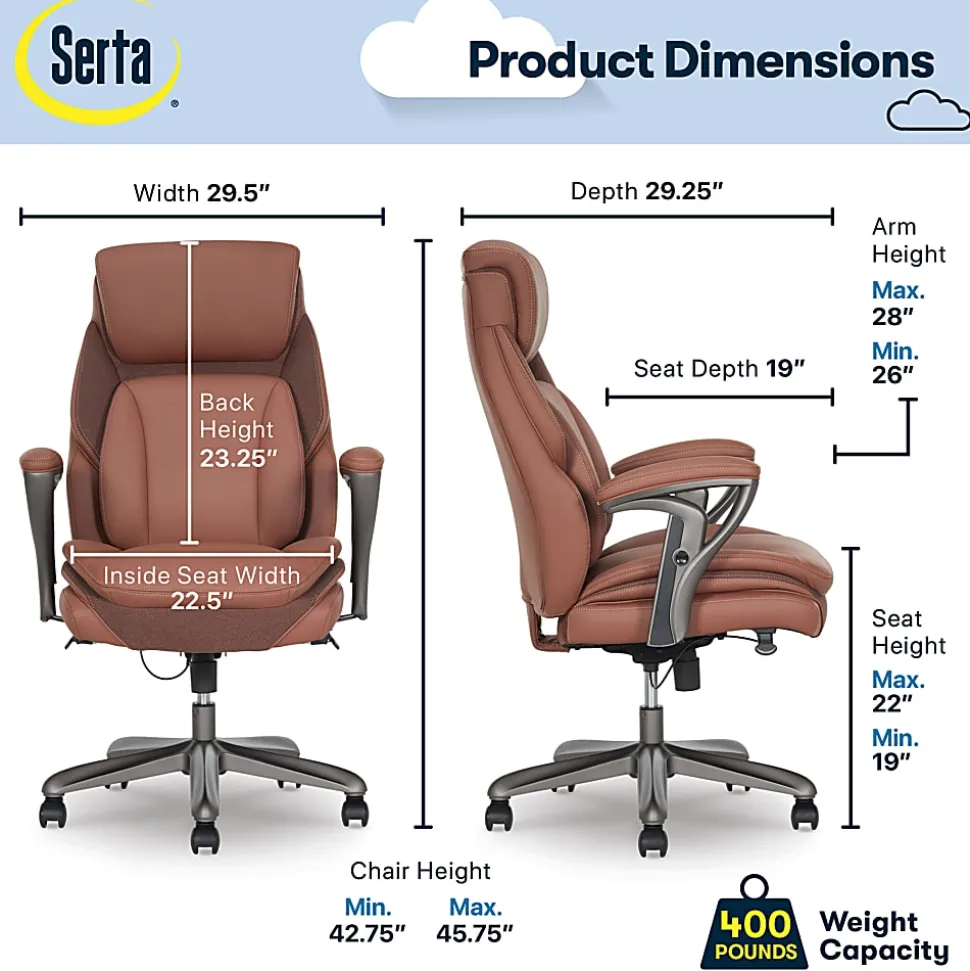 Serta® SmartLayers™ Everett Big & Tall Ergonomic Vegan Leather High-Back Executive Office Chair, Cognac/Dark Gray