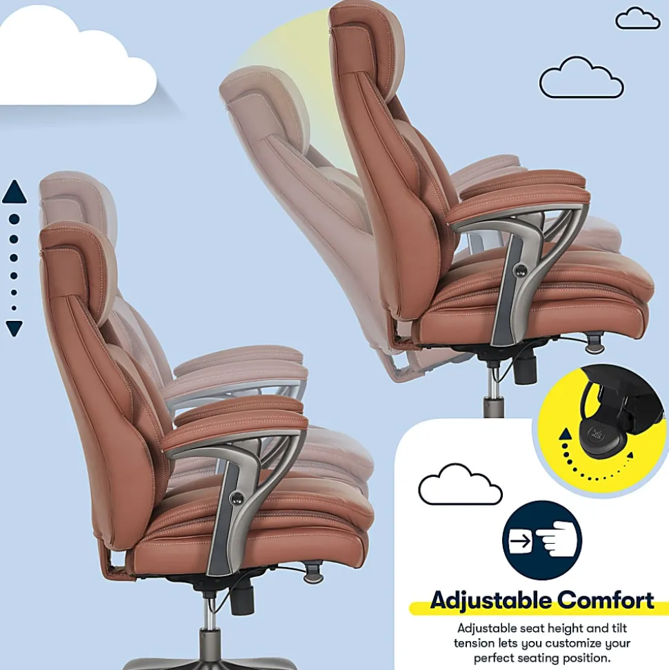 Serta® SmartLayers™ Everett Big & Tall Ergonomic Vegan Leather High-Back Executive Office Chair, Cognac/Dark Gray