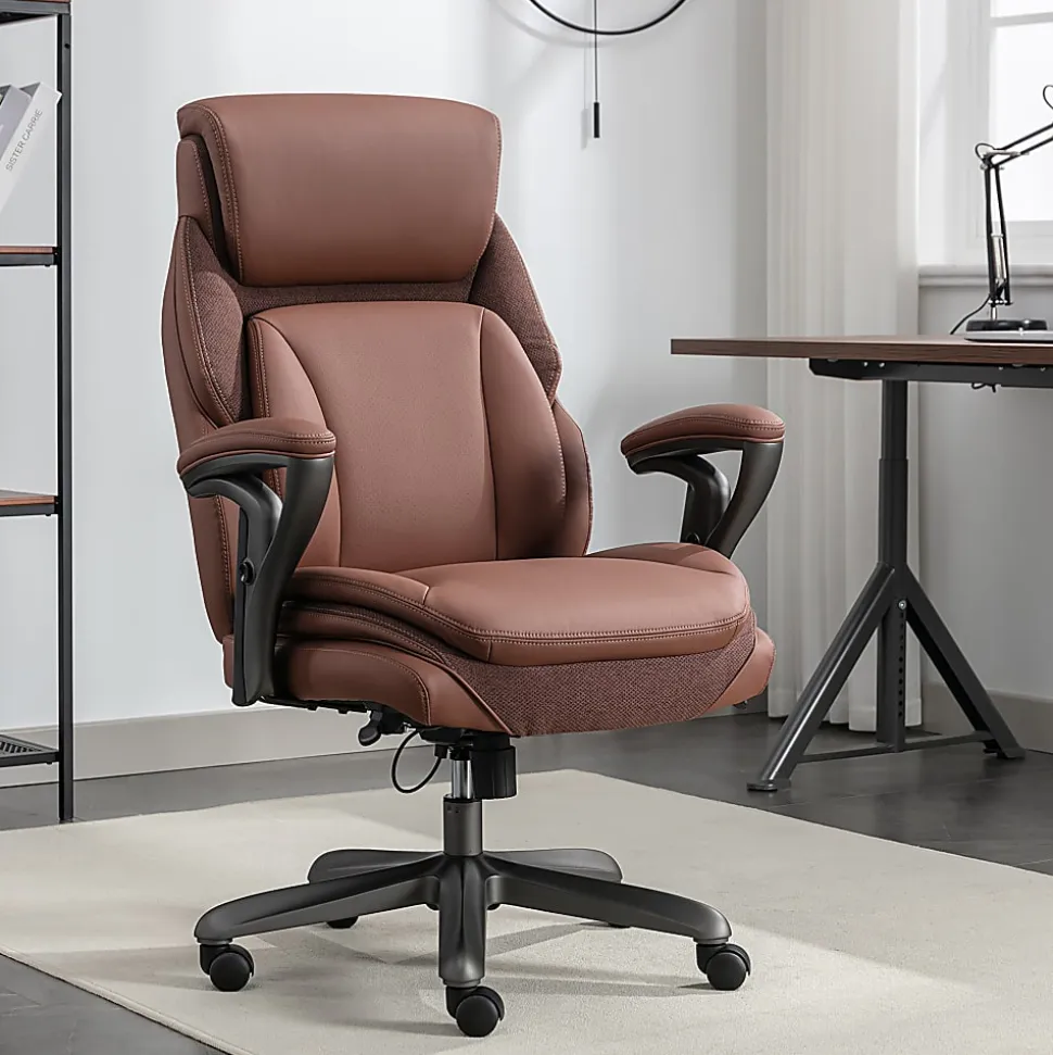 Serta® SmartLayers™ Everett Big & Tall Ergonomic Vegan Leather High-Back Executive Office Chair, Cognac/Dark Gray