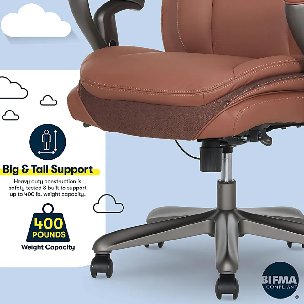 Serta® SmartLayers™ Everett Big & Tall Ergonomic Vegan Leather High-Back Executive Office Chair, Cognac/Dark Gray