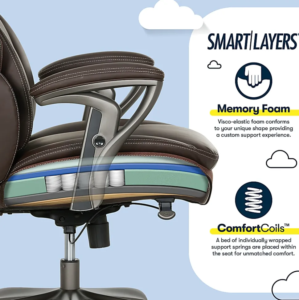 Serta® SmartLayers™ Everett Big & Tall Ergonomic Vegan Leather High-Back Executive Office Chair, Dark Brown/Dark Gray