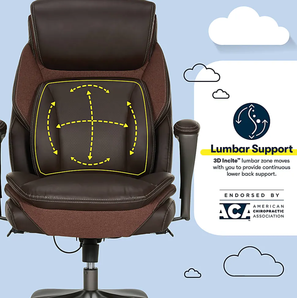 Serta® SmartLayers™ Everett Big & Tall Ergonomic Vegan Leather High-Back Executive Office Chair, Dark Brown/Dark Gray