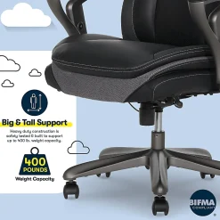 Serta® SmartLayers™ Everett Big & Tall Ergonomic Vegan Leather High-Back Executive Office Chair, Black/Dark Gray, BIFMA Compliant