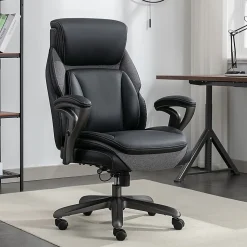 Serta® SmartLayers™ Everett Big & Tall Ergonomic Vegan Leather High-Back Executive Office Chair, Black/Dark Gray, BIFMA Compliant