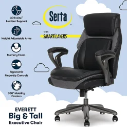 Serta® SmartLayers™ Everett Big & Tall Ergonomic Vegan Leather High-Back Executive Office Chair, Black/Dark Gray, BIFMA Compliant