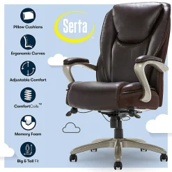 Serta® Smart Layers™ Hensley Big & Tall Ergonomic Bonded Leather High-Back Office Chair, Roasted Chestnut/Satin Nickel, BIFMA Compliant