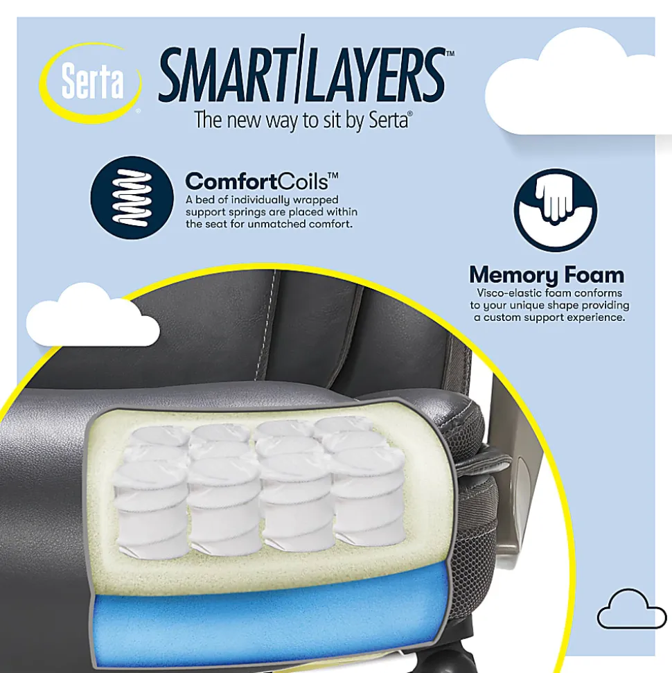 Serta® Smart Layers™ Hensley Big & Tall Ergonomic Bonded Leather High-Back Chair, Dark Gray/Silver