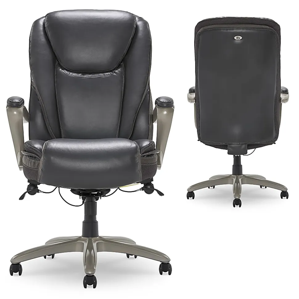 Serta® Smart Layers™ Hensley Big & Tall Ergonomic Bonded Leather High-Back Chair, Dark Gray/Silver