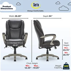 Serta® Smart Layers™ Hensley Big & Tall Ergonomic Bonded Leather High-Back Chair, Dark Gray/Silver