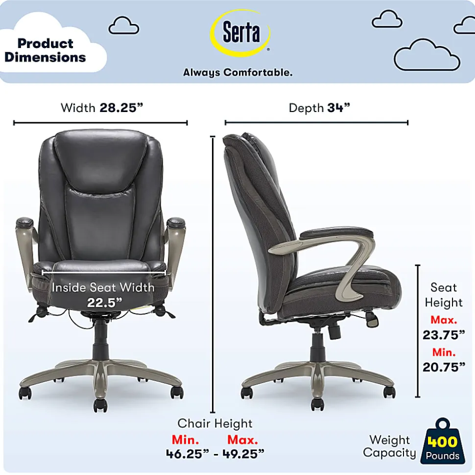 Serta® Smart Layers™ Hensley Big & Tall Ergonomic Bonded Leather High-Back Chair, Dark Gray/Silver