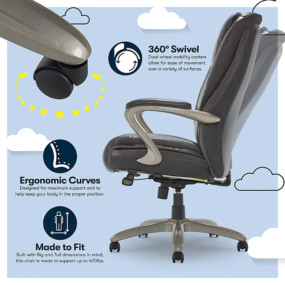 Serta® Smart Layers™ Hensley Big & Tall Ergonomic Bonded Leather High-Back Chair, Dark Gray/Silver