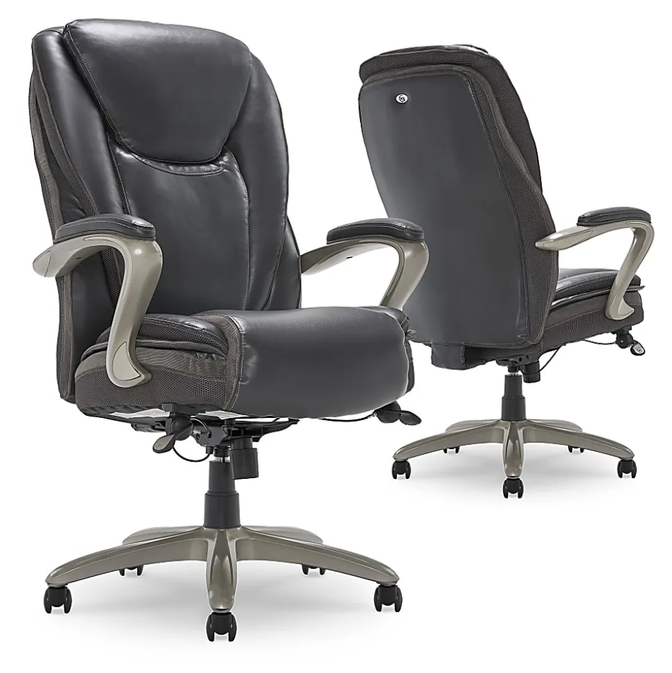 Serta® Smart Layers™ Hensley Big & Tall Ergonomic Bonded Leather High-Back Chair, Dark Gray/Silver