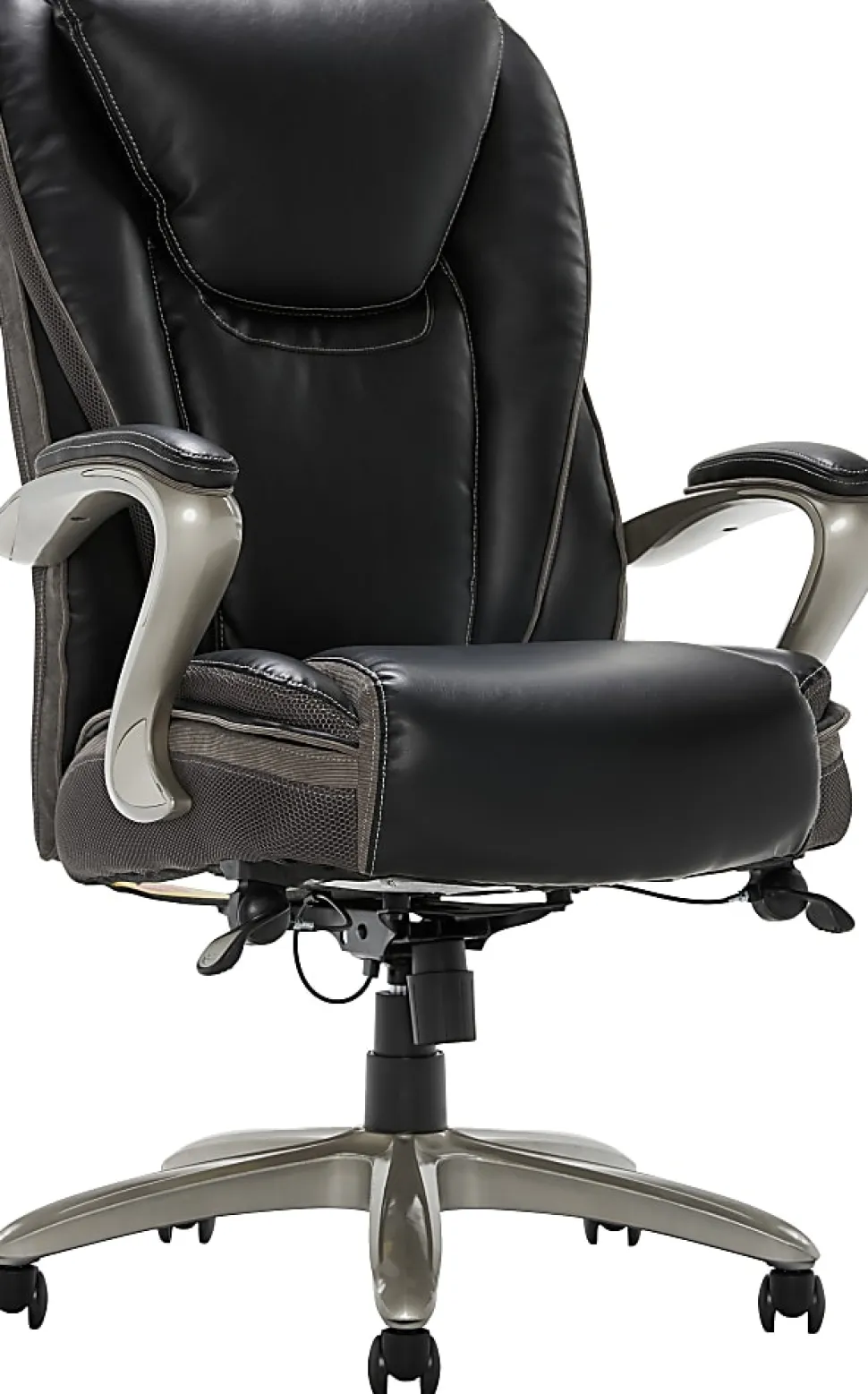 Serta® Smart Layers™ Hensley Big & Tall Ergonomic Bonded Leather High-Back Office Chair, Black/Silver, BIFMA Compliant