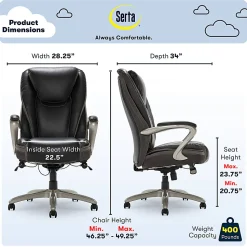 Serta® Smart Layers™ Hensley Big & Tall Ergonomic Bonded Leather High-Back Office Chair, Black/Silver, BIFMA Compliant