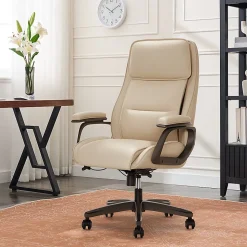 Serta® SmartLayers™ Mosby Ergonomic Vegan Leather High-Back Executive Office Chair, Cream