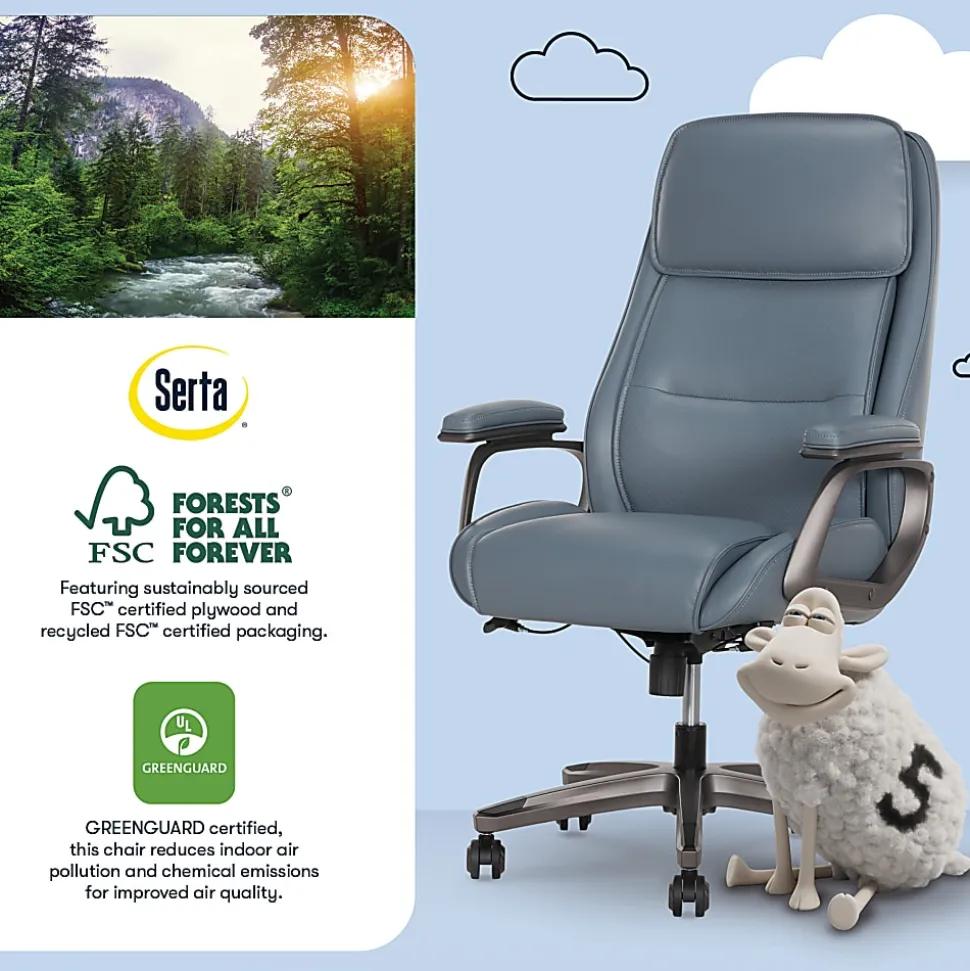 Serta® SmartLayers™ Mosby Ergonomic Vegan Leather High-Back Executive Office Chair, Blue/Dark Gray, BIFMA Compliant