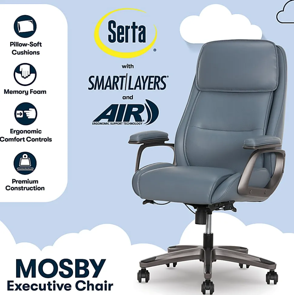 Serta® SmartLayers™ Mosby Ergonomic Vegan Leather High-Back Executive Office Chair, Blue/Dark Gray, BIFMA Compliant