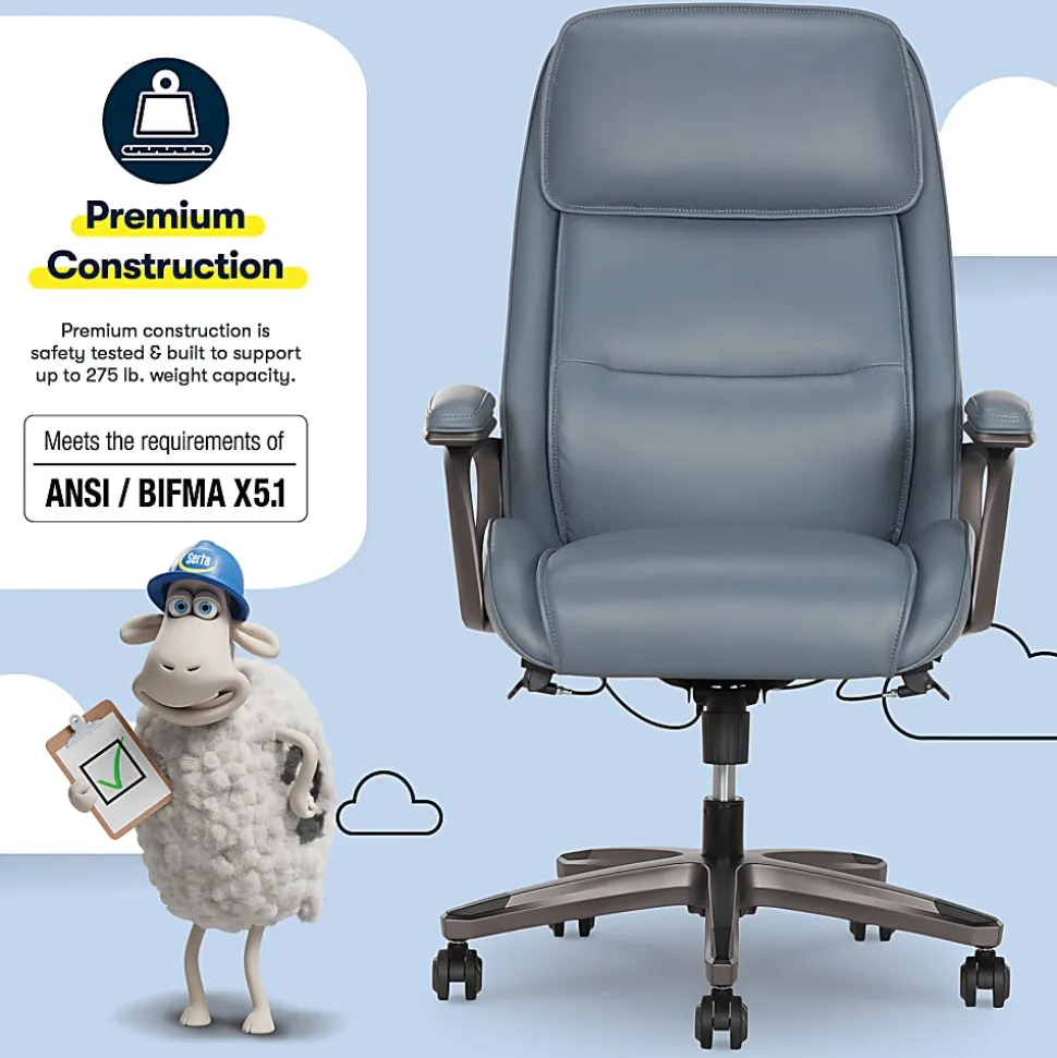 Serta® SmartLayers™ Mosby Ergonomic Vegan Leather High-Back Executive Office Chair, Blue/Dark Gray, BIFMA Compliant